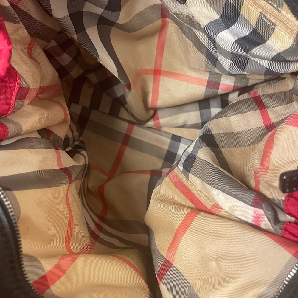 Authentic Burrberry Red Nylon Tote Bag Nova Check Print inside - Picture 4 of 4